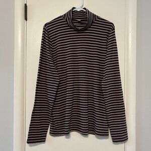 J. Crew #BB750 Women's Navy/Tan Stripe Printed Tissue Turtleneck Shirt Top XL